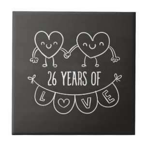 26. Jubiläum Geschenk Chalk Herzen Fliese