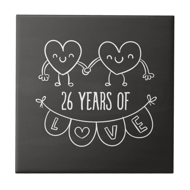 26. Jubiläum Geschenk Chalk Herzen Fliese (Vorderseite)