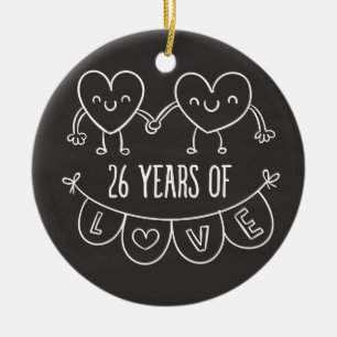 26. Jubiläum Geschenk Chalk Herzen Keramikornament