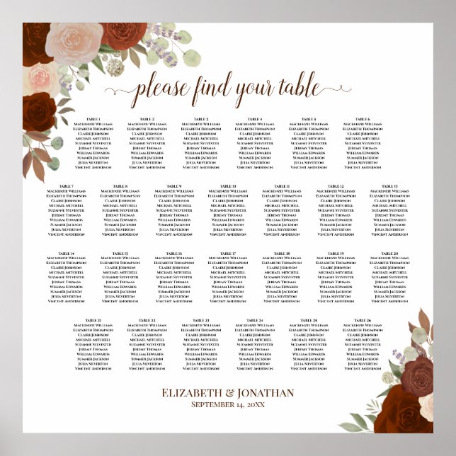 26 Rustikale Rose im Herbst Hochzeitstabelle Poster (Vorne)