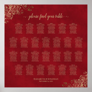 26 Table Gold Frills auf Red Wedding Seating Chart Poster