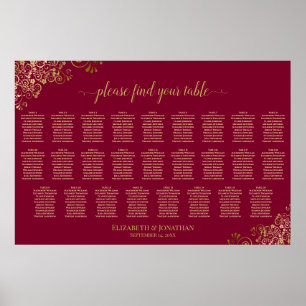 26 Tisch Burgund und Gold Hochzeit Sitzordnung Poster