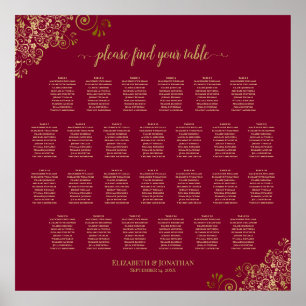 26 Tisch Burgund und Gold Hochzeit Sitzordnung Poster