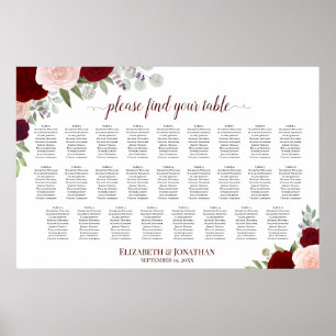 26 Tisch Hochzeit Sitzordnung Rot & Rosa Rosen Poster
