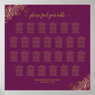 26 Tische Hochzeit Sitzplan Cassis Lila Gold Poster