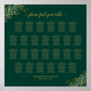 26 Tische Hochzeit Sitzplan Smaragdgrün Gold Poster