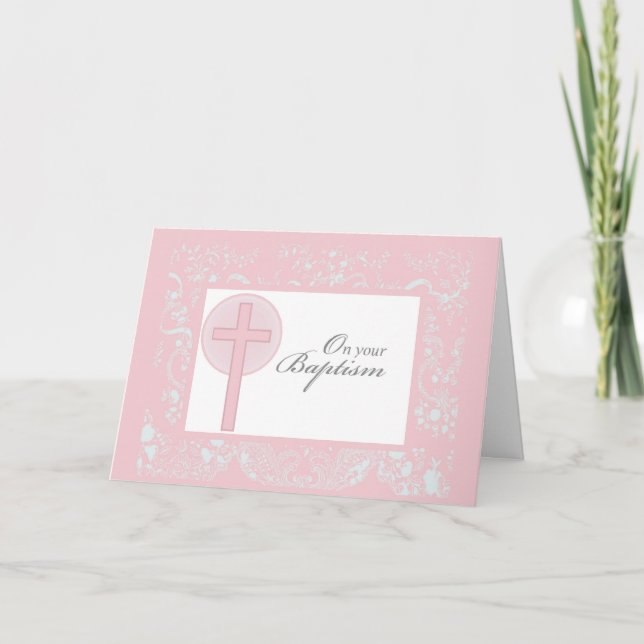 2790 Pink Lace Girl-Taufe Karte (Vorderseite)