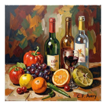 27,03" x 27,03" Stilleben Wein Obst