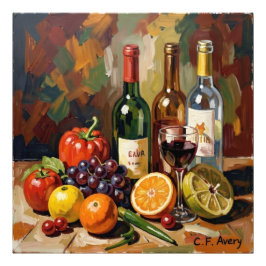 27,03" x 27,03" Stilleben Wein Obst Fotodruck