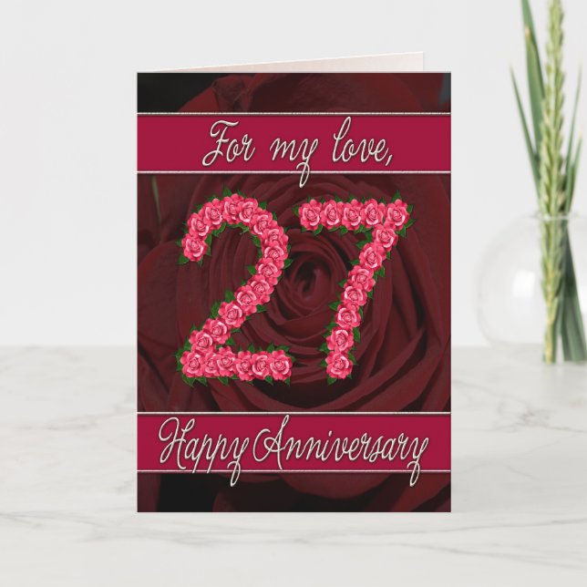 27. Anniversary card with roses and leaves Karte (Vorderseite)