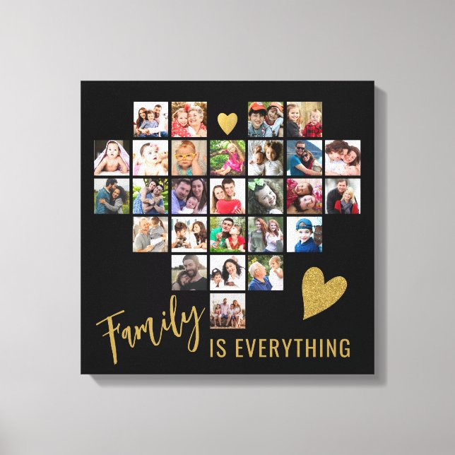 27 Foto Collage Heart Template Family Quote Schwar Leinwanddruck (Vorderseite)
