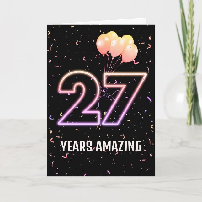27. Geburtstag Ballons und Confetti Karte (Vorderseite)