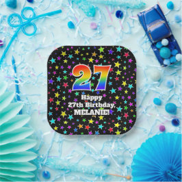 27. Geburtstag: Fun Stars Muster und Regenbogen "2 Pappteller