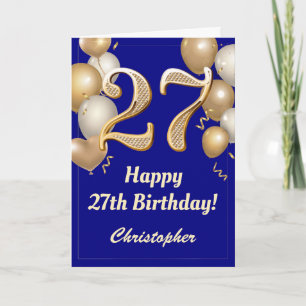 27. Geburtstag Navy Blue und Gold Balloons Confett Karte