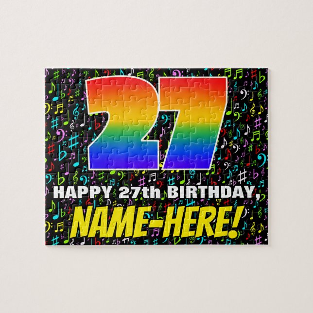 27. Geburtstag — Spaß, farbenfrohe Musiksymbole &  (Horizontal)