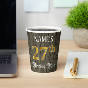 27. Geburtstagsfeier — Faux Gold & Faux Holz Optik Pappbecher