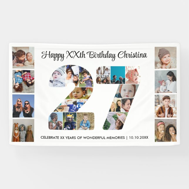 27. Geburtstagsfeier Nummer 27 Fotocollage Banner (Horizontal)