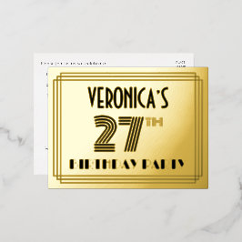 27. Geburtstagsparty ~ Art-Deco-Stil "27" + Name Folie Einladungspostkarte