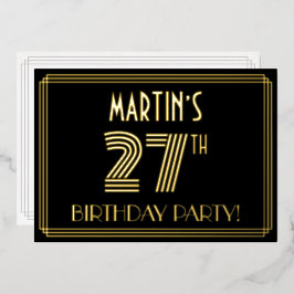 27. Geburtstagsparty — Art Deco Stil "27" + Name Folieneinladung