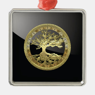 [27] Golden Celtic Tree of Life Silbernes Ornament