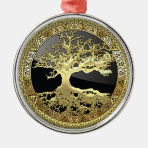 [27] Golden Celtic Tree of Life Silbernes Ornament