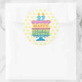 27. Happy Birthday Cake Yellow Dots Runder Aufkleber