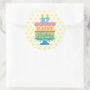 27. Happy Birthday Cake Yellow Dots Runder Aufkleber