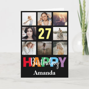27. Happy Birthday Foto Collage Modern Black Karte
