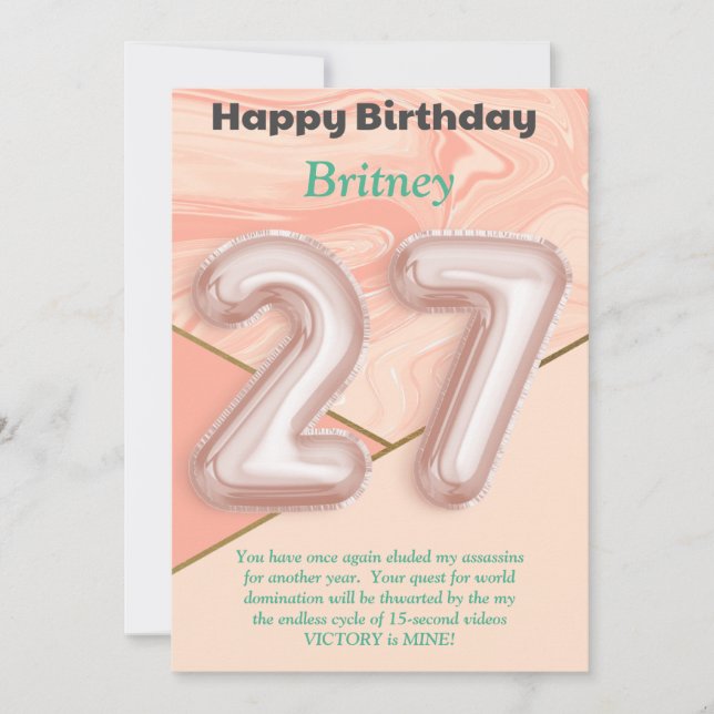 27-jährige Mädchen Happy Birthday Card (Vorderseite)