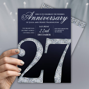 27. Jubiläum Diamant Silber Dunkelblau Jahre Einladung