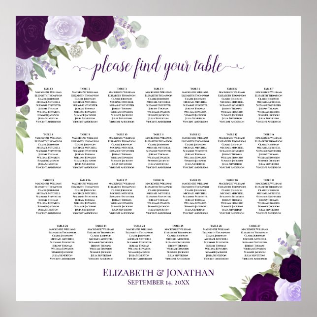 27 Lila Rose Chic Wedding Seating Chart Poster (Vorne)