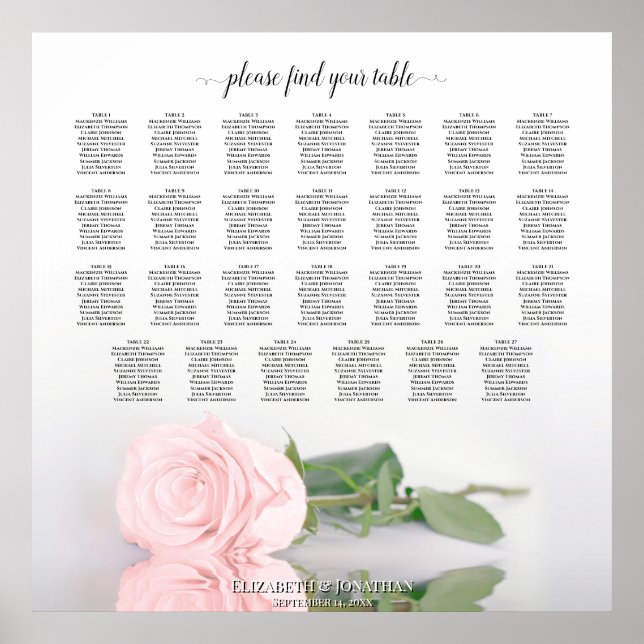27 Tabelle Hochzeitskarte Romantische Rosa Rose Poster (Vorne)