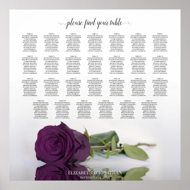27 Tabelle Hochzeitskartentabelle Pflaume Lila Ros Poster (Vorne)