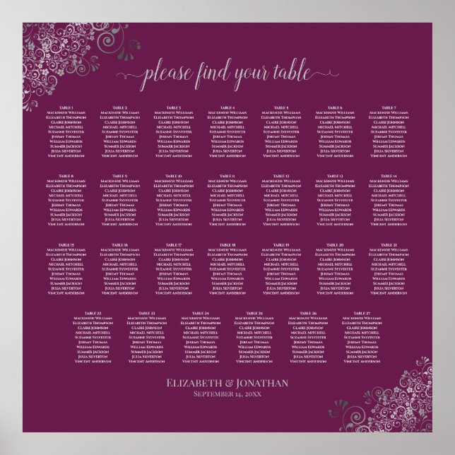 27 Tabelle Hochzeitskartentabelle Silver auf Cassi Poster (Vorne)