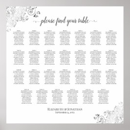 27 Table Silver Frills Wedding Seating Chart White Poster