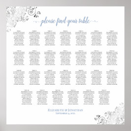 27 Tisch Frilly Wedding Seating Chart White & Blue Poster