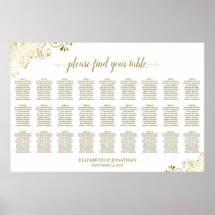 27 Tisch Hochzeit Sitzordnung Ornates Gold & Weiß Poster