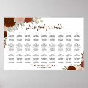 27 Tisch Hochzeit Sitzordnung Rost Orange Rosen Poster