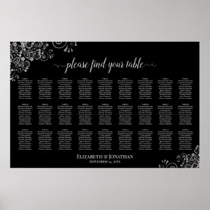 27 Tische Elegantes Silber & Schwarz Hochzeits-Sit Poster