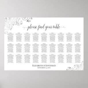 27 Tische Silber & Weiß Elegante Sitzordnung Poster