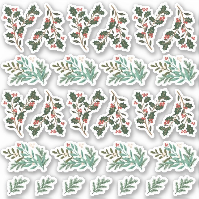 27 x klassische botanische Weihnachtsaufkleber Aufkleber (Vorderseite)