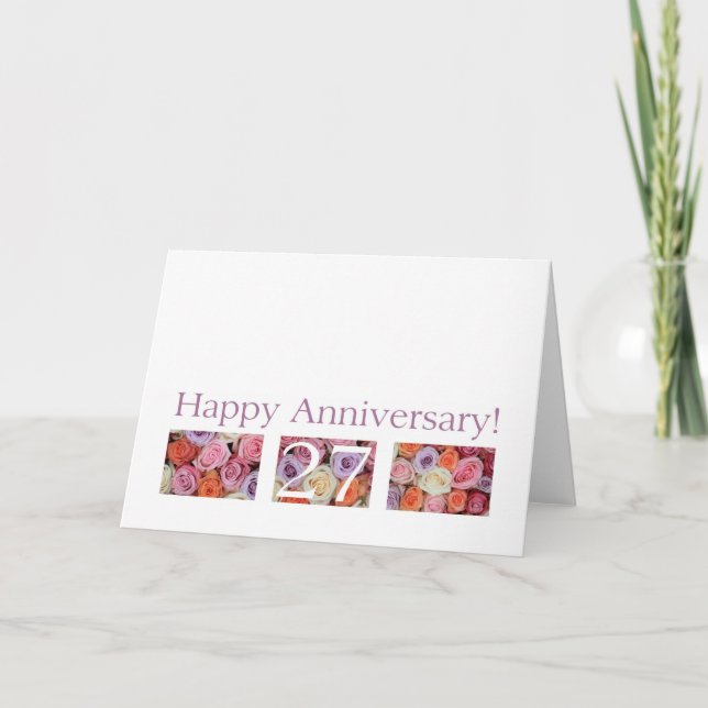 27e anniversaire Mariage Carte pastel roses (Devant)