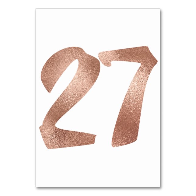 27Tischnummern Weißes Metallisches Rosa Gold Tischnummer (Vorderseite)