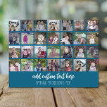 28 Foto Collage Grid - 2 Textfelder - blau weiß Postkarte<br><div class="desc">Verwenden Sie 28 SQUARE-Fotos, um eine persönliche Foto-Collage zu erstellen. Dieses moderne, saubere Layout umfasst zwei Textblöcke - eine in einem modernen Skript und eine in einem serifenlosen Sans-Schriftart, um einen Familiennamen oder ein Jahr oder ein Ereignis hinzuzufügen. Die Hintergrundfarbe kann im Anpassungsbereich geändert werden. ***Beste Ergebnisse für dieses Multi-Foto-Layout...</div>