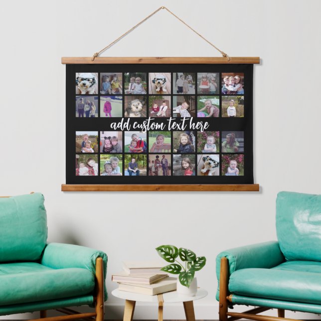 28 Foto Collage Montage und Text - Schwarz bearbei Wandteppich Mit Holzrahmen (Wohnzimmer)
