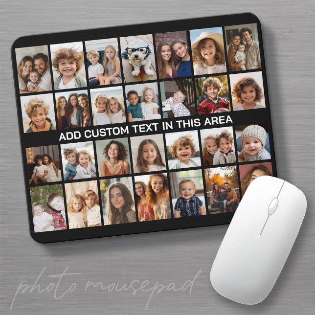 28-Foto-Collage-Raster - 1 Textfeld Schwarz Mousepad (Create a custom photo mousepad - makes a great great for family and friends!)