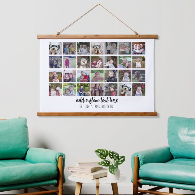 28 Fotomaterial - Familientext unten - weiß Wandteppich Mit Holzrahmen (Wohnzimmer)