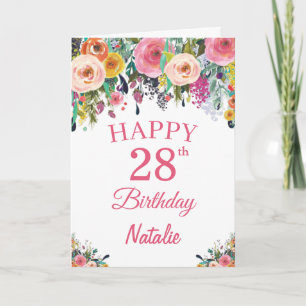 28. Geburtstag Aquarell Blumen Rosa Karte