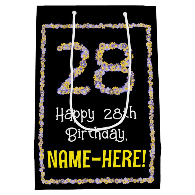 28. Geburtstag: Blumennummer, Individuelle Name, B Mittlere Geschenktüte (Rückseite)