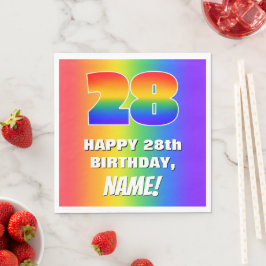 28. Geburtstag: Farbiges, lustiges Regenbogenmuste Serviette